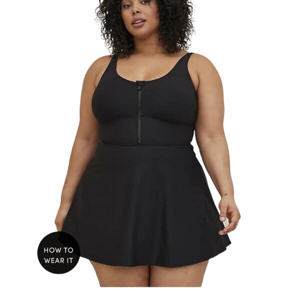 Torrid NWT Corset Shape Lace Up Mid Length Swim Dress Black 00X Compression - Picture 3 of 9